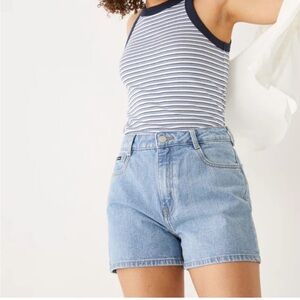 NWT Frank & Oak Stevie High Rise Denim Jean Shorts in Light Indigo Blue Size 27